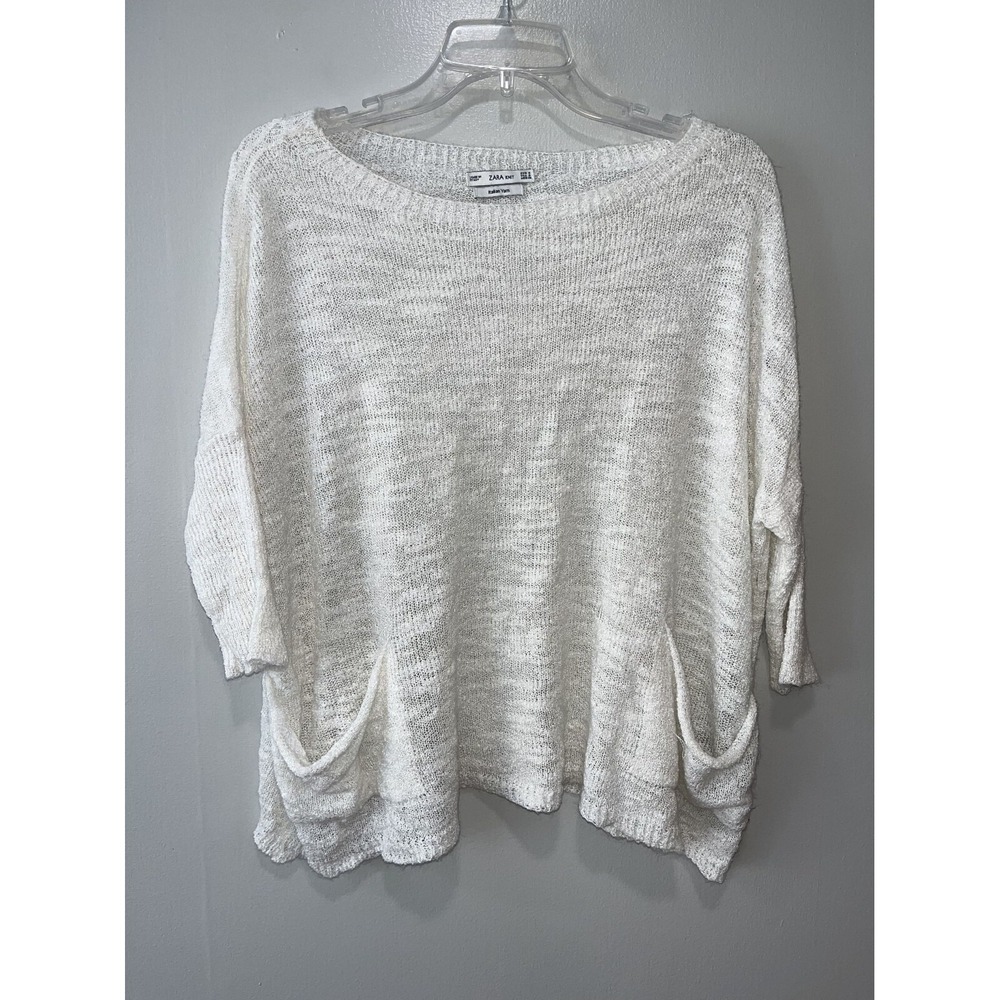 Zara Knit Italian Yarn White Oversized‎ Sweater, Small